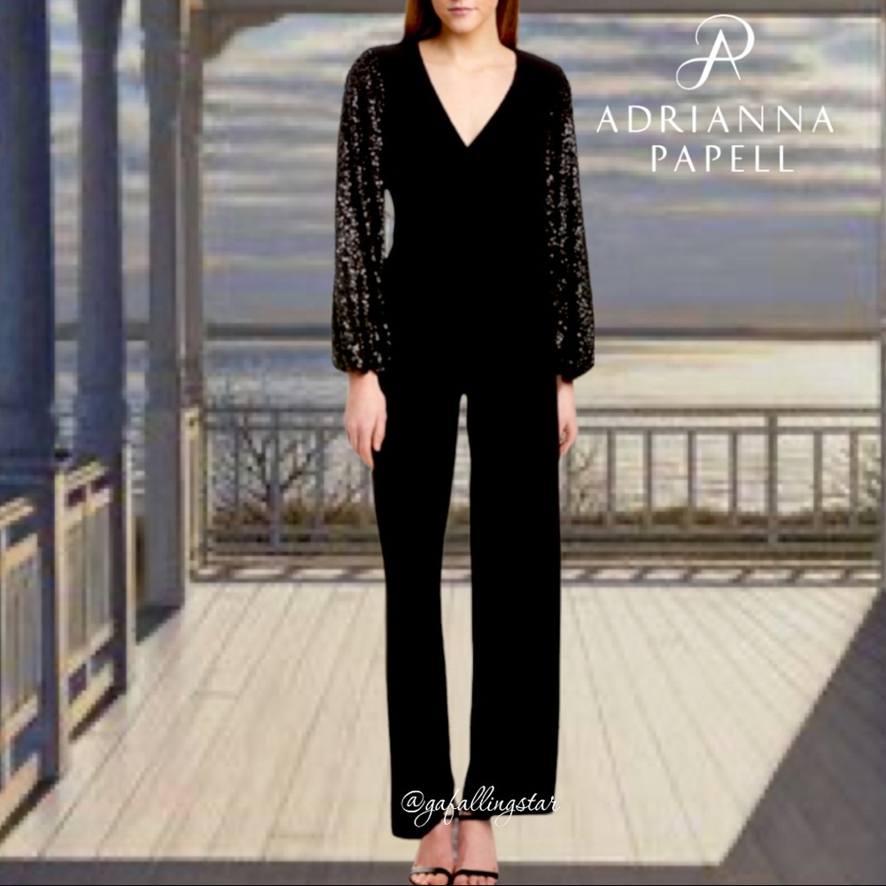 Adrianna Papell Sequin Bishop Sleeve Jumpsuit